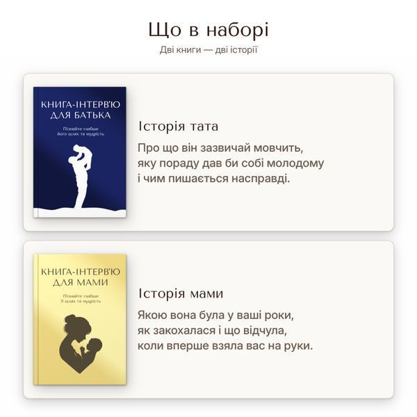 Набір книг-інтерв'ю Батько + Мама. Пізнайте&nbsp;глибше їх шлях та мудрість